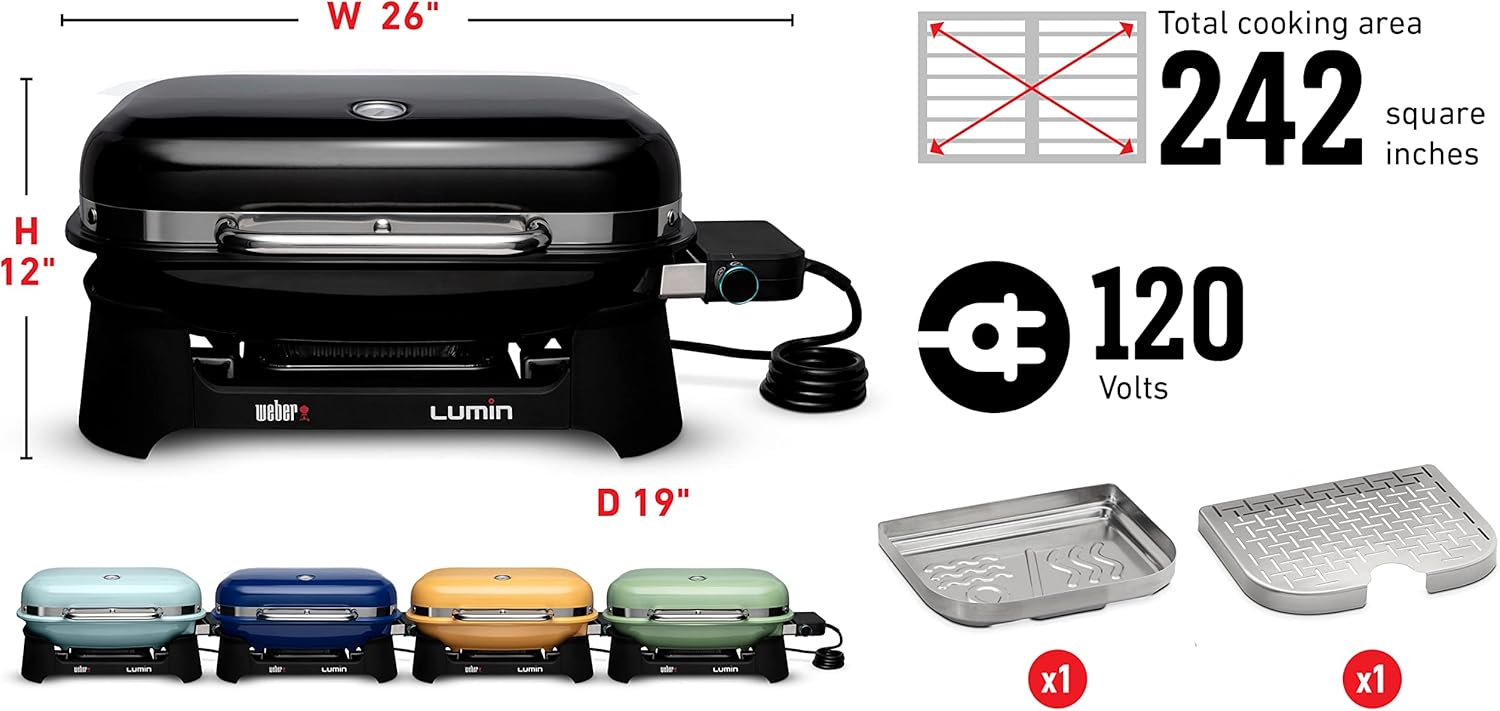 SmokeCraft: Lumin Compact Outdoor Electric Barbecue Grill, Black - Great Small Spaces such as Patios, Balconies, and Decks, Portable and Convenient
